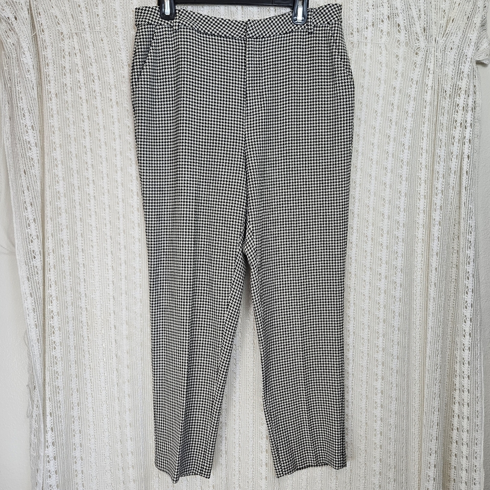 L'Agence High Waist Houndstooth Logan Trousers Slacks Black White Size 10